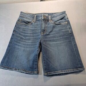 Lands End Womens Petite Size 2 Mid Rise Denim Bermuda Shorts‎ Blue Stretch